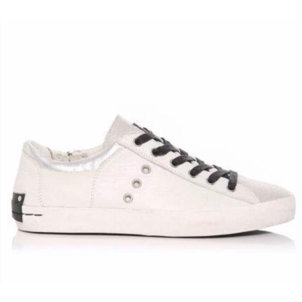Crime London White Leather & Silver Trainers